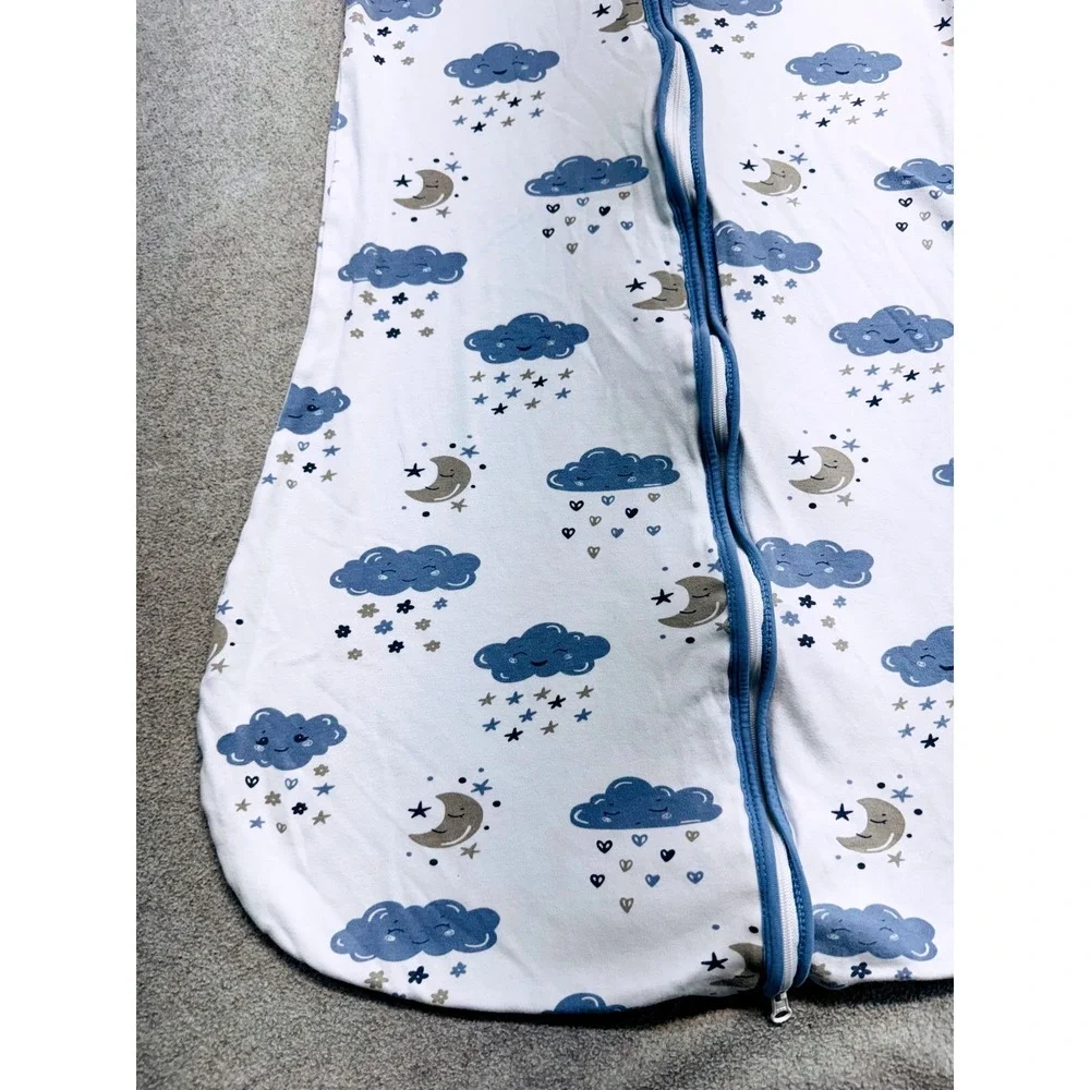 Baby Sleep Sack Wearable Blanket 6-12 Months Blue Clouds Moon Stars 100% Cotton